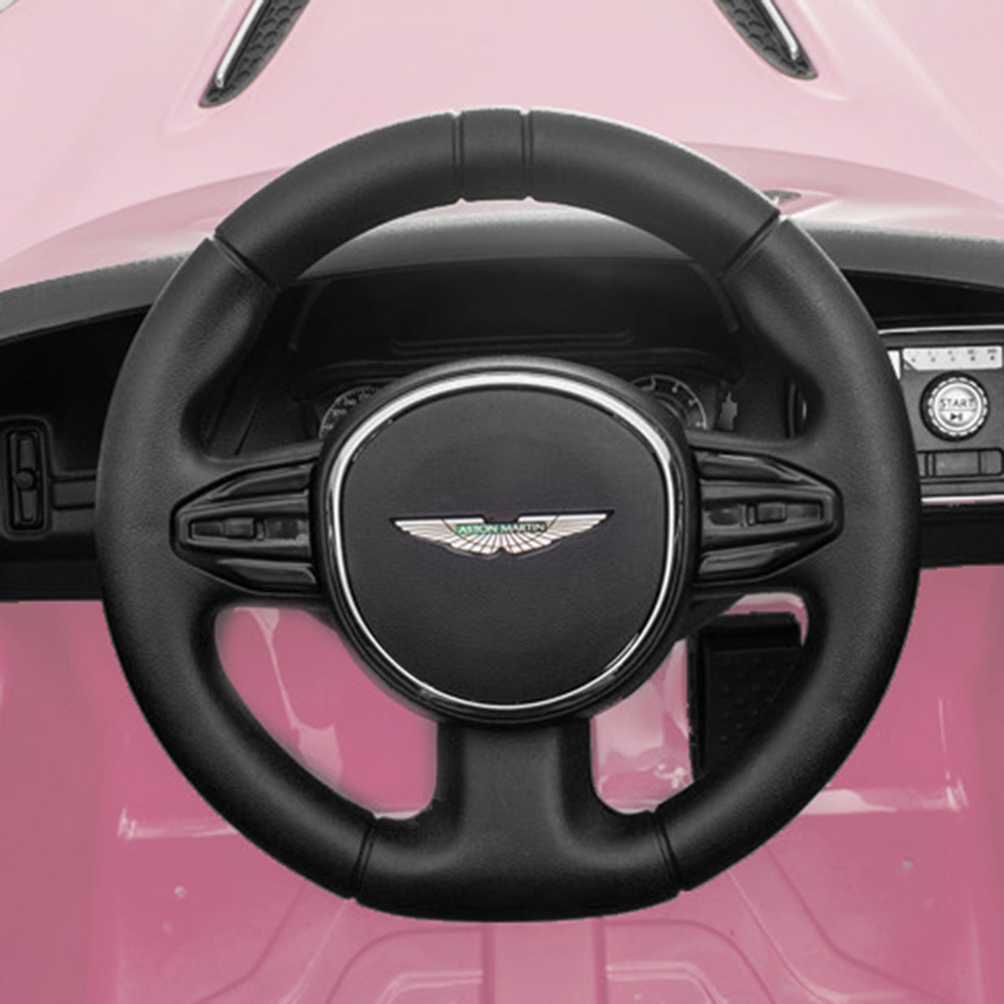 Aston Martin Coche eléctrico para niños con control remoto de doble tracción de 12 V, coche para niños con batería rosa, vehículo de juguetes para niños de 4 ruedas, faros LED, control remoto, música, USB
