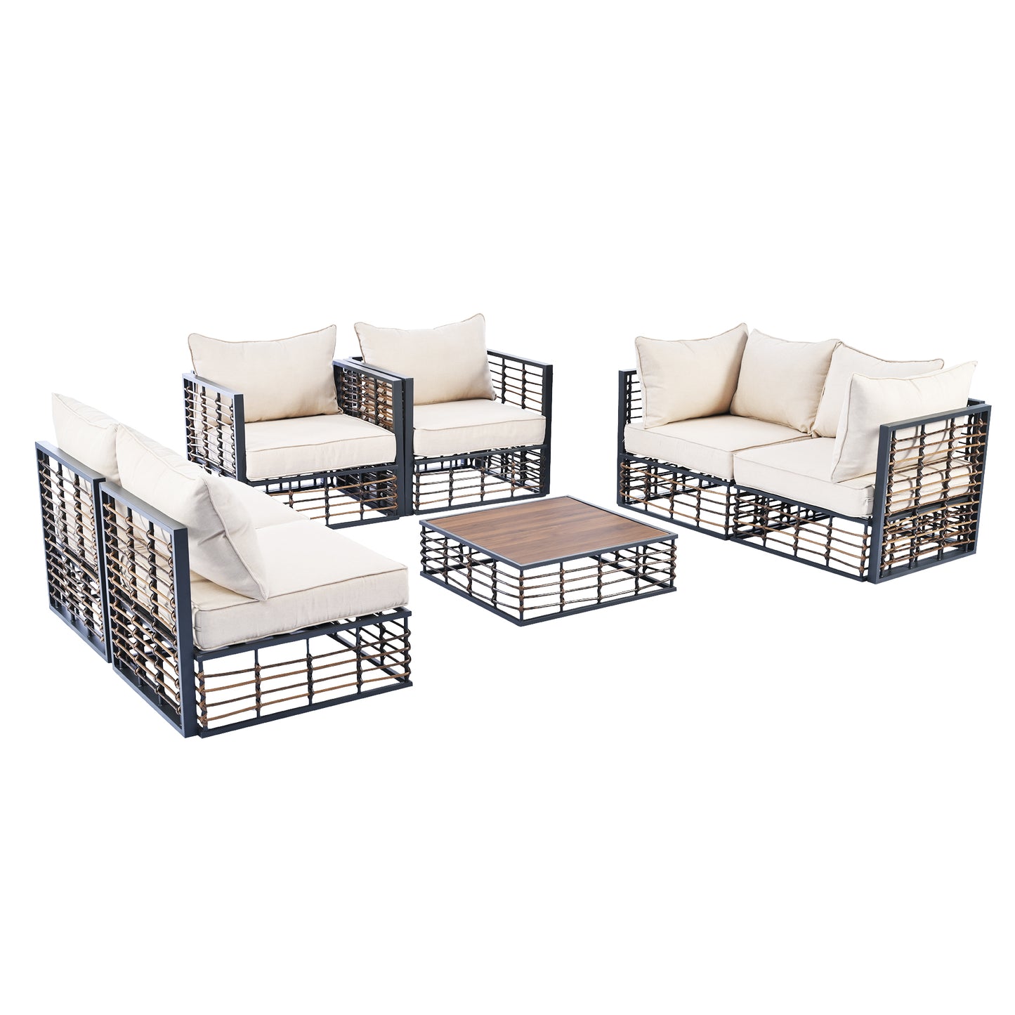 Modern Rattan 7-Piece Modular Patio Sofa Set