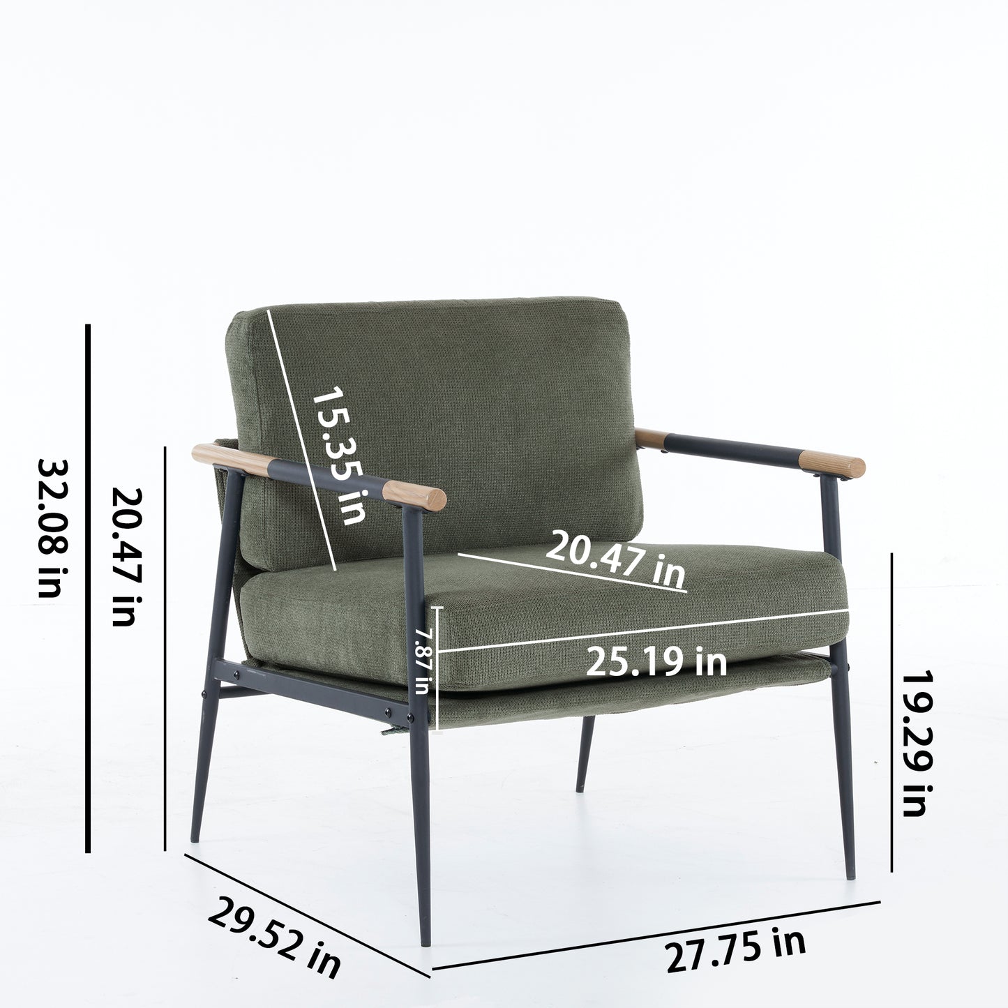 Modern Mid Century Steel Frame Lounge Chair - Green