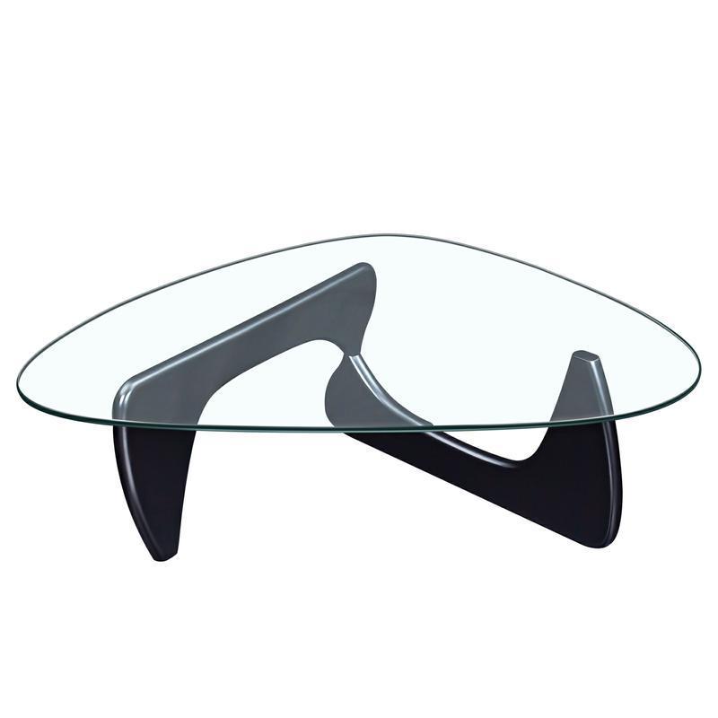 Giovanni Glass Top Black Wood Triangle Base Coffee Table