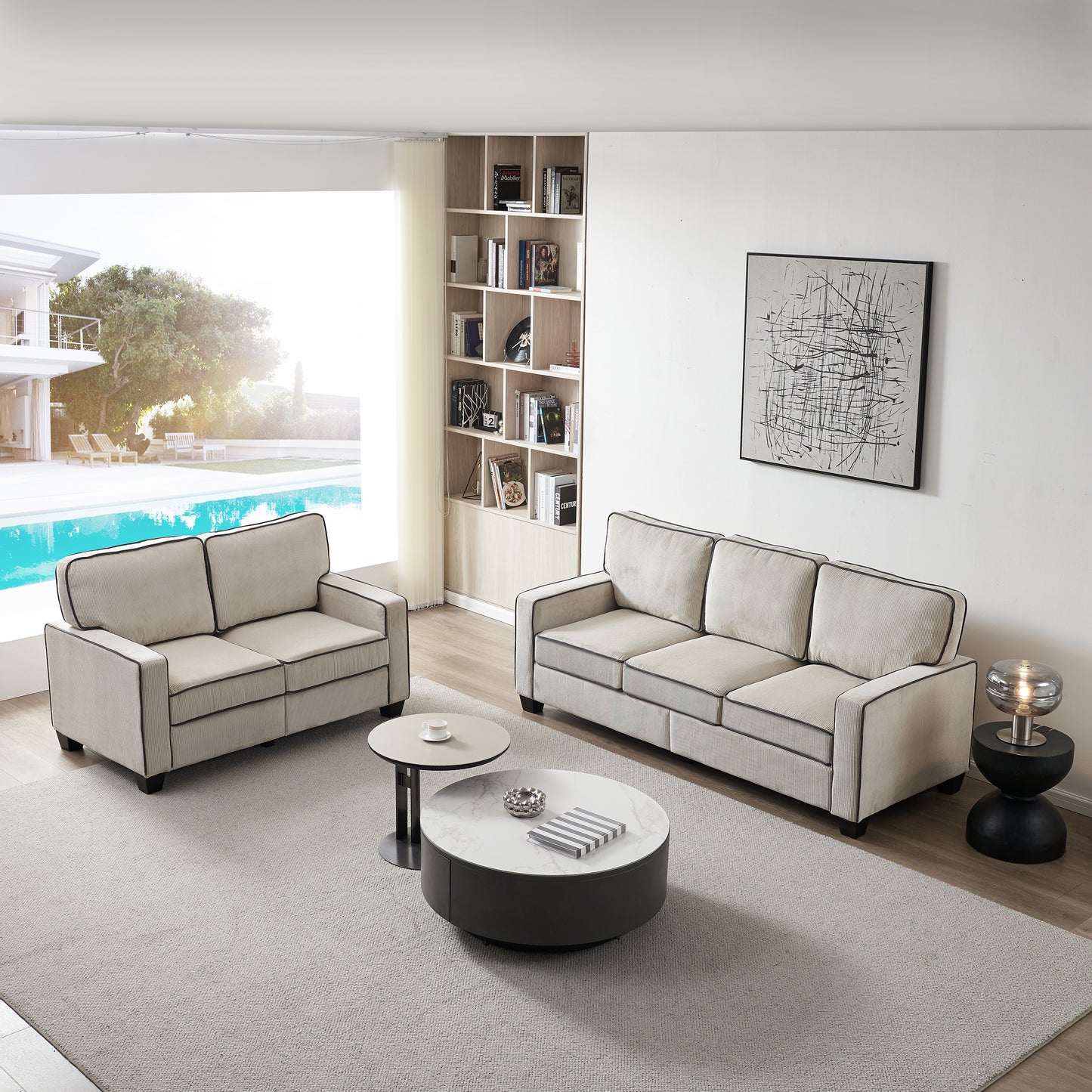 Wohnzimmer-Sofagarnitur 2+3-Sitzer mit Stauraum Beige Cord
