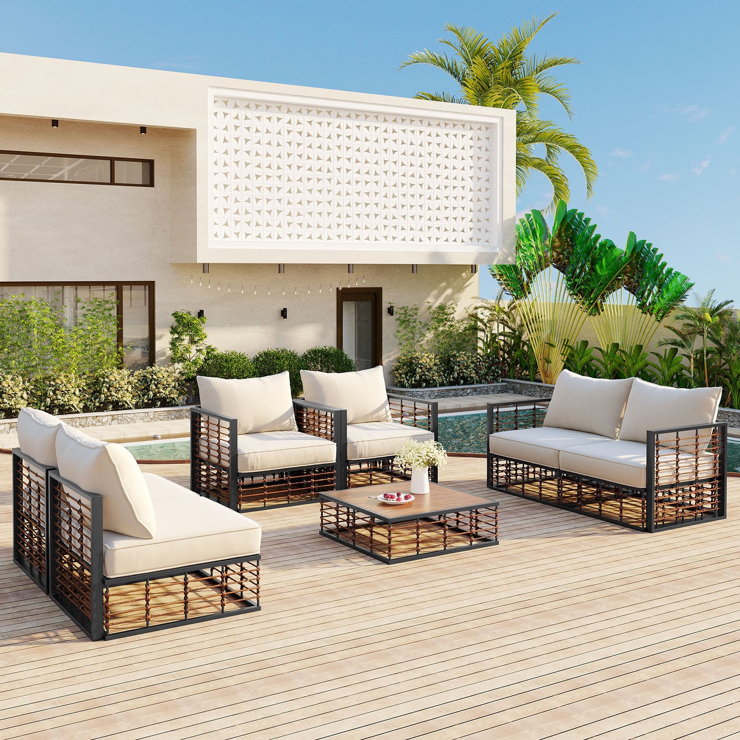 Modern Rattan 7-Piece Modular Patio Sofa Set