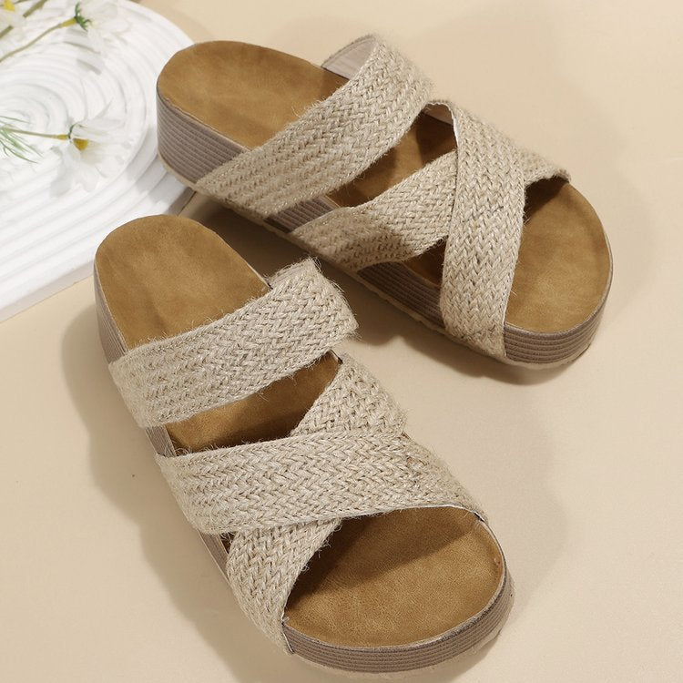 Woven Cross-strap Platform Summer Sandals ( 5 Colors)