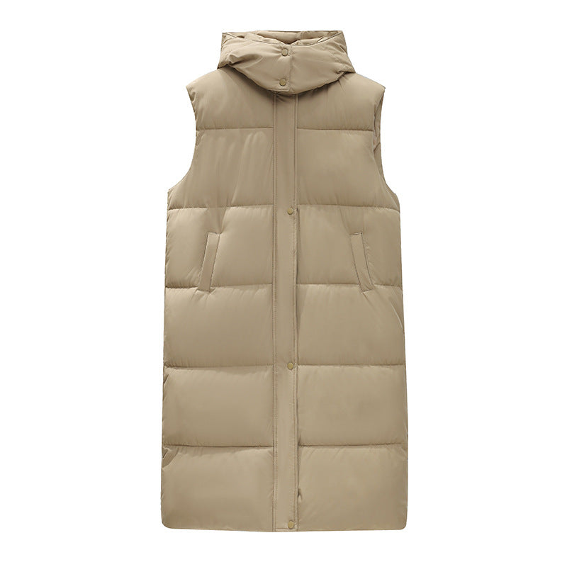 Long Sleeveless Down Puffer Jacket White/ Tan/ Black