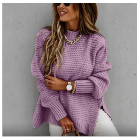Waffle Knitted Side Slits Sweater