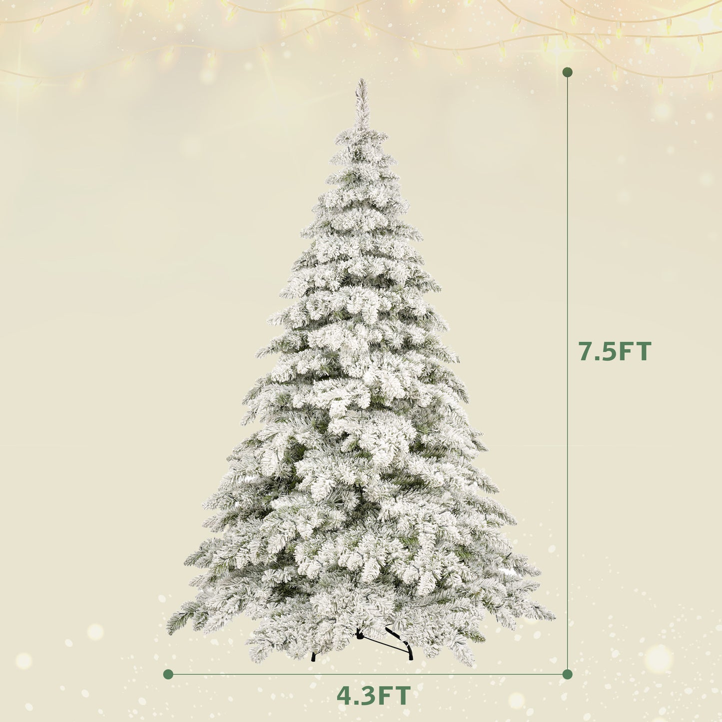 7.5ft Flocked Christmas Tree with 400 LED Lights and 1050 Bendable Branches, Christmas Tree Holiday Decoration