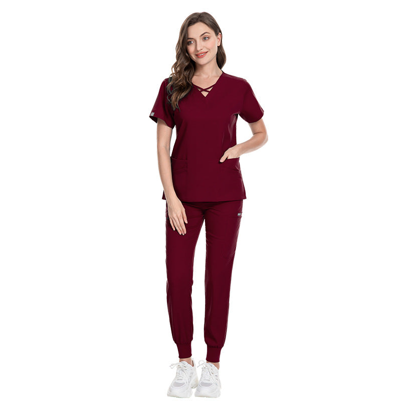 Adjustable Waistband Nurses Medical Scrubs Uniform Set