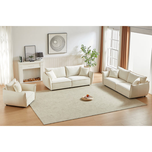 3-Piece Modern Plush Beige Sofa Set – Deep Seating Sofas with Armchair | Chic Comfort for Contemporary Living Rooms