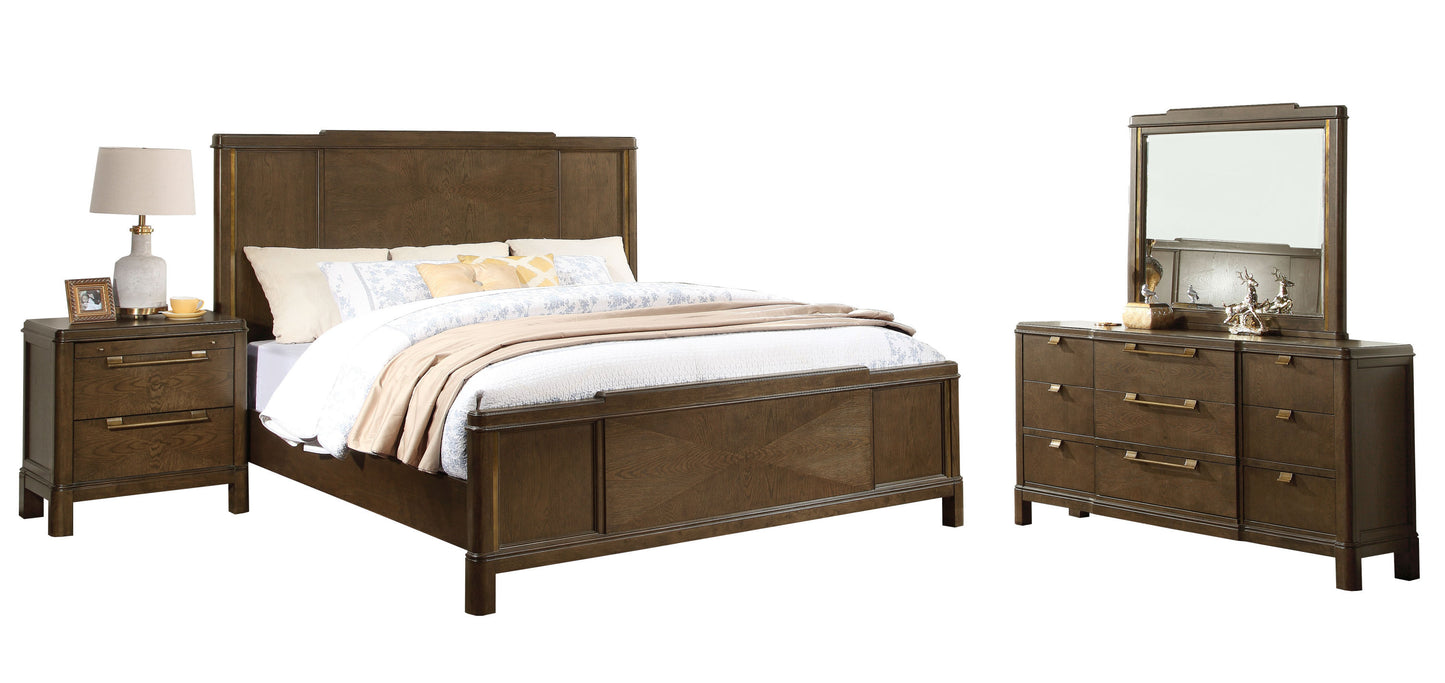 4 Piece Queen Bronze & Walnut Bedroom Set