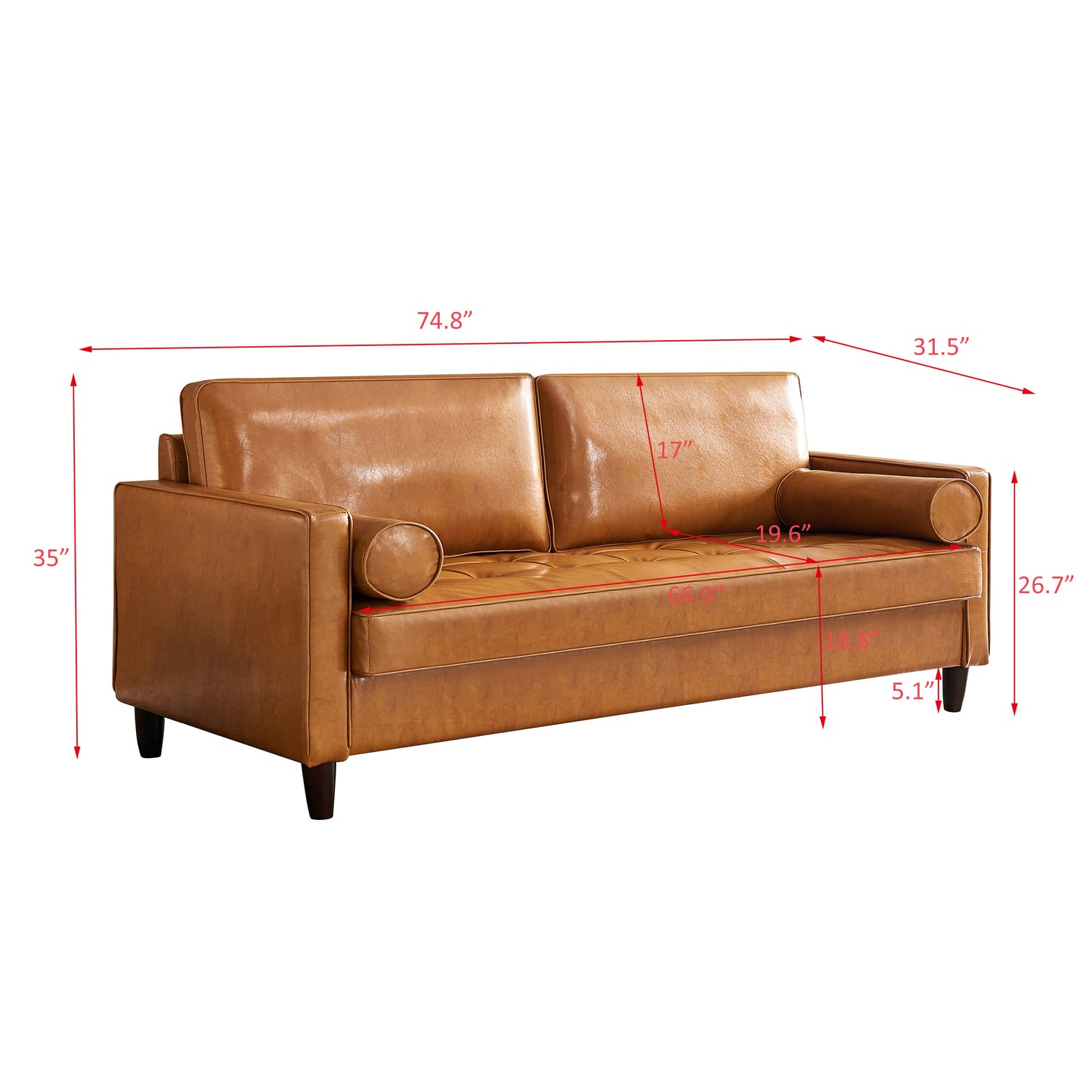 Modern Mid-Century Vegan Leather Sofa