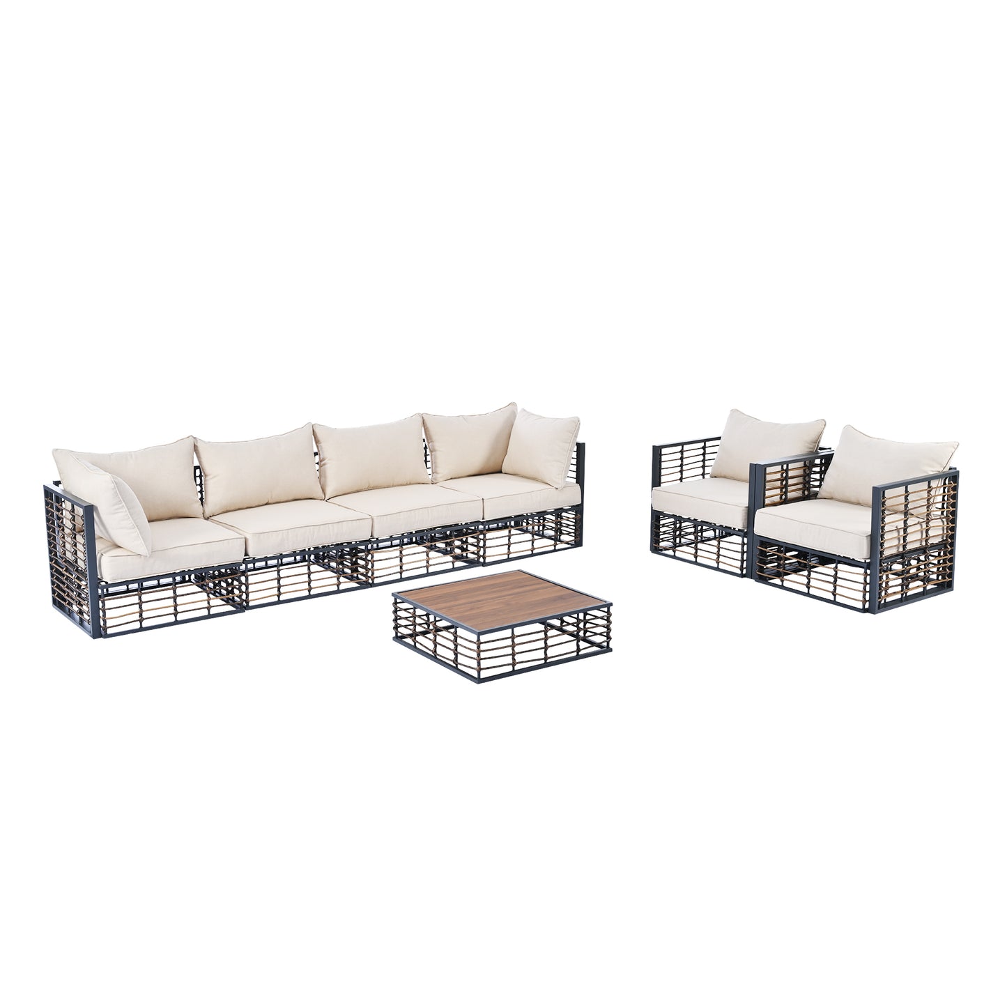 Modern Rattan 7-Piece Modular Patio Sofa Set