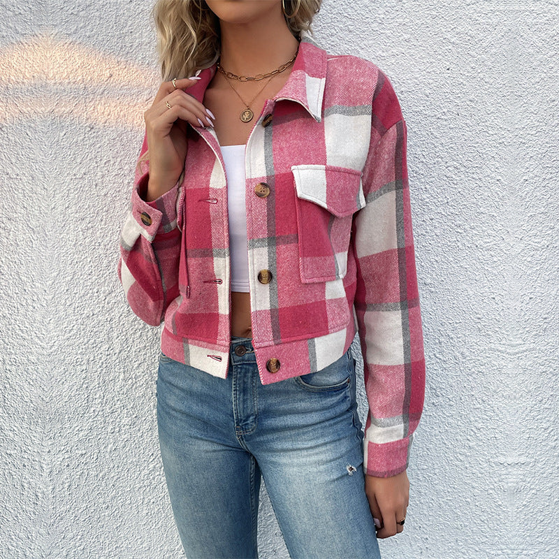 Plaid Lapel Cropped Jacket (3 Colors)