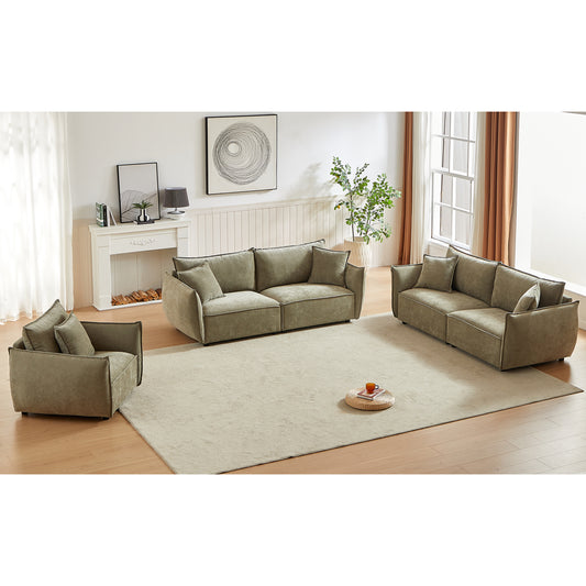 3-Piece Modern Plush Olive Green Sofa Set – Deep Seating Sofas with Armchair | Chic Comfort for Contemporary Living Rooms