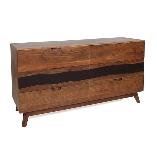 Live Edge Inspired Acacia Six Drawer Dresser