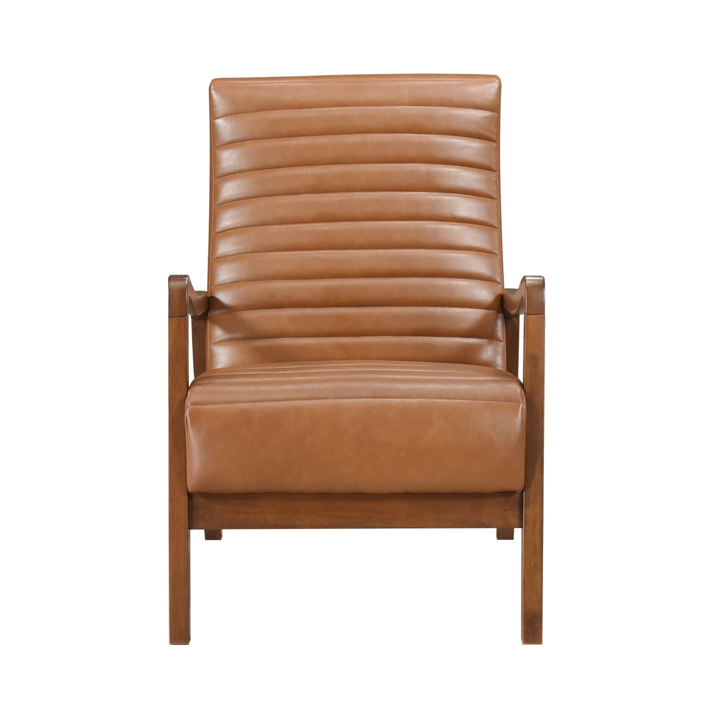 Modern Brown Leatherette Chair Walnut Finish Solid Wood Legs