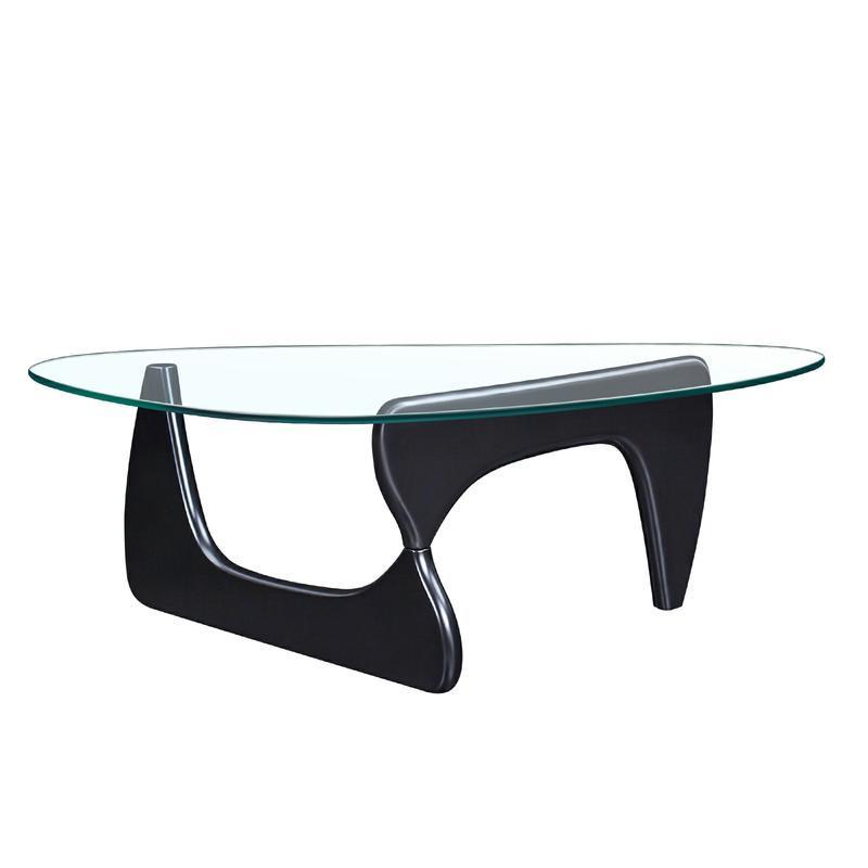 Giovanni Glass Top Black Wood Triangle Base Coffee Table
