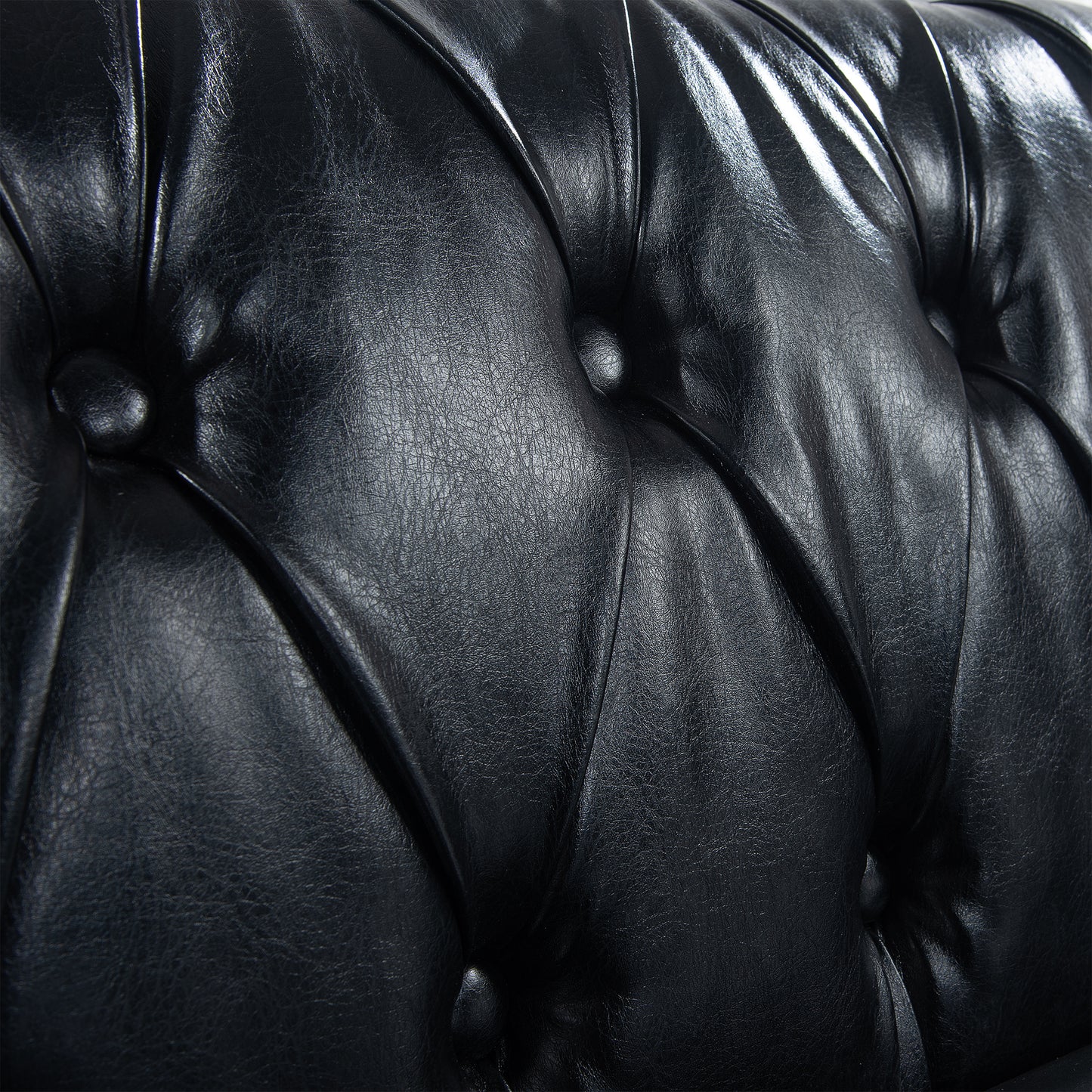Black Leather Tufted Sofa with Nail Head Trim 84.65"