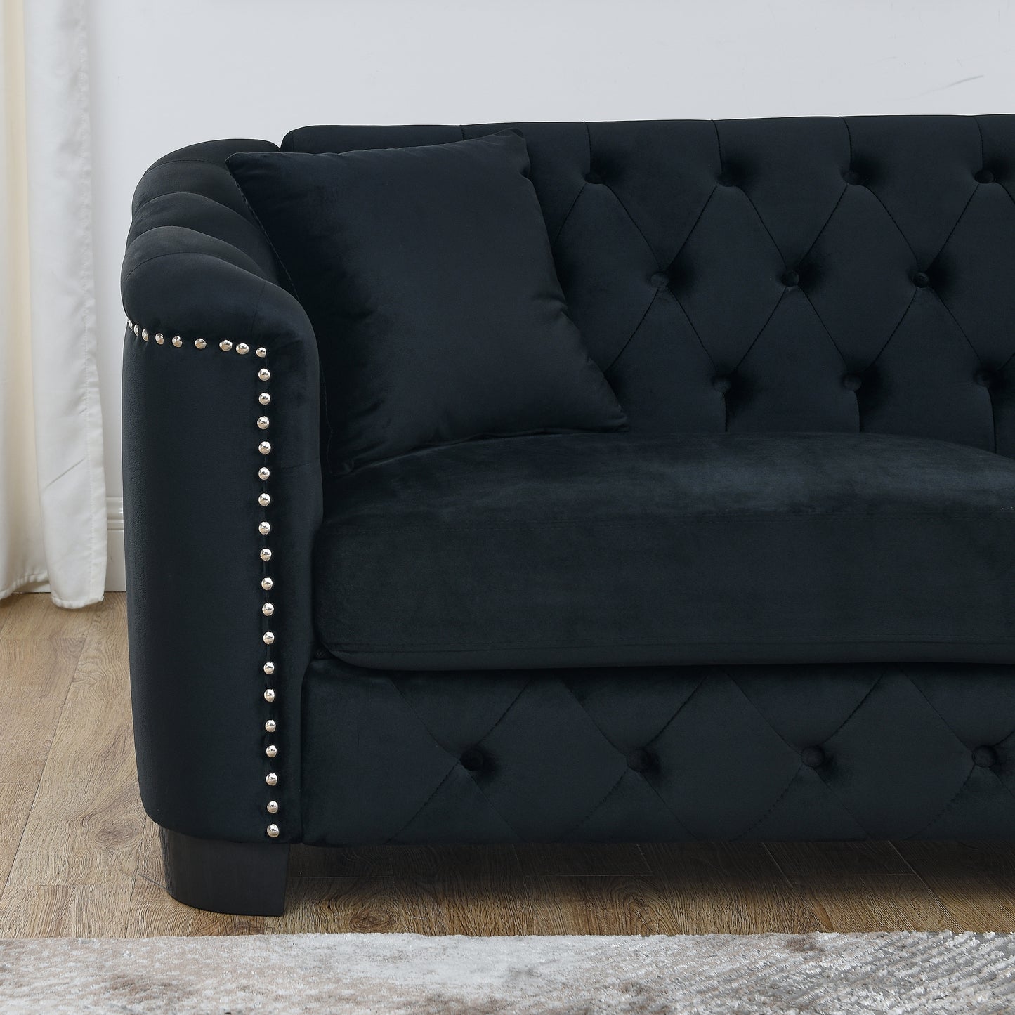 Tufted Black Velvet Living Room Sofa Set