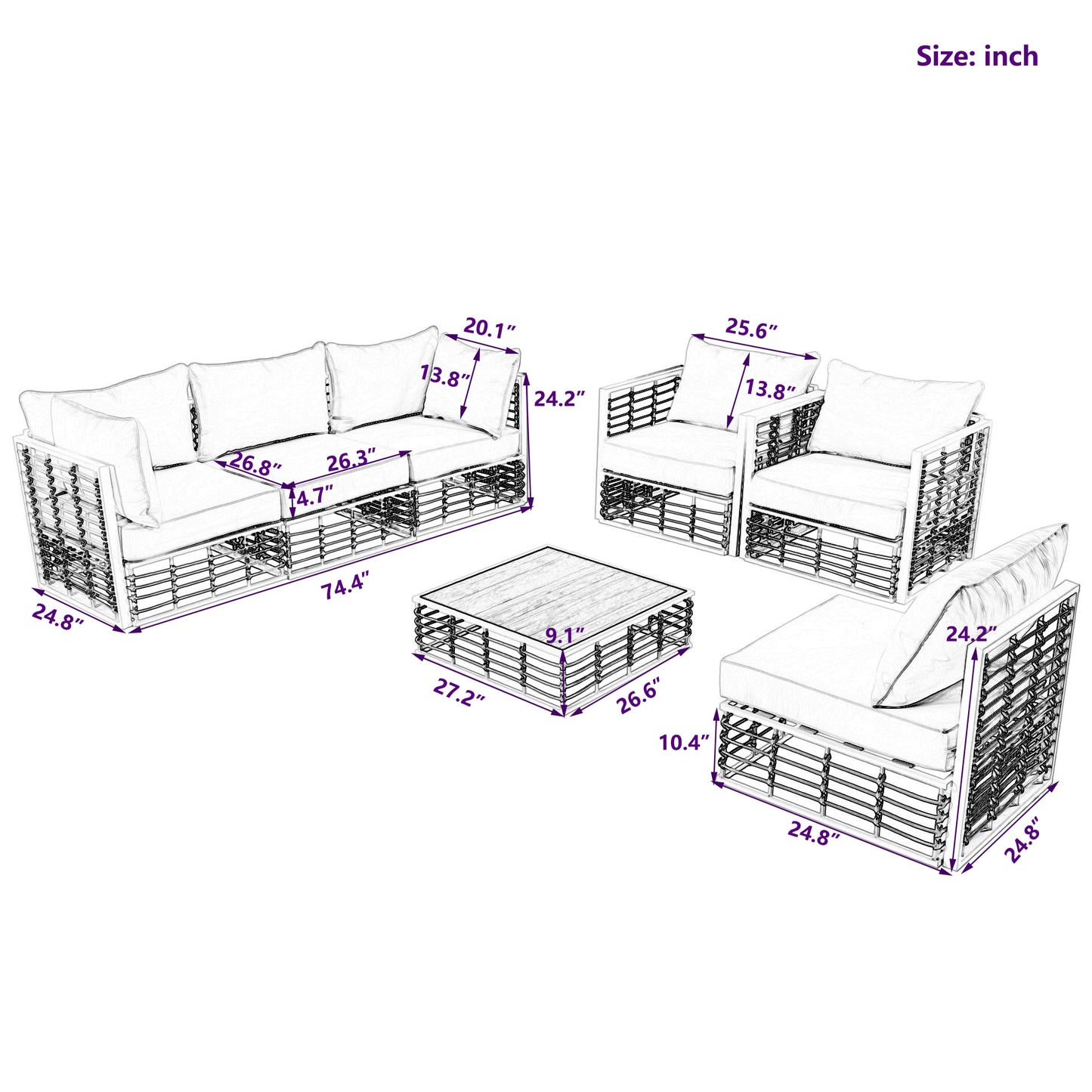 Modern Rattan 7-Piece Modular Patio Sofa Set