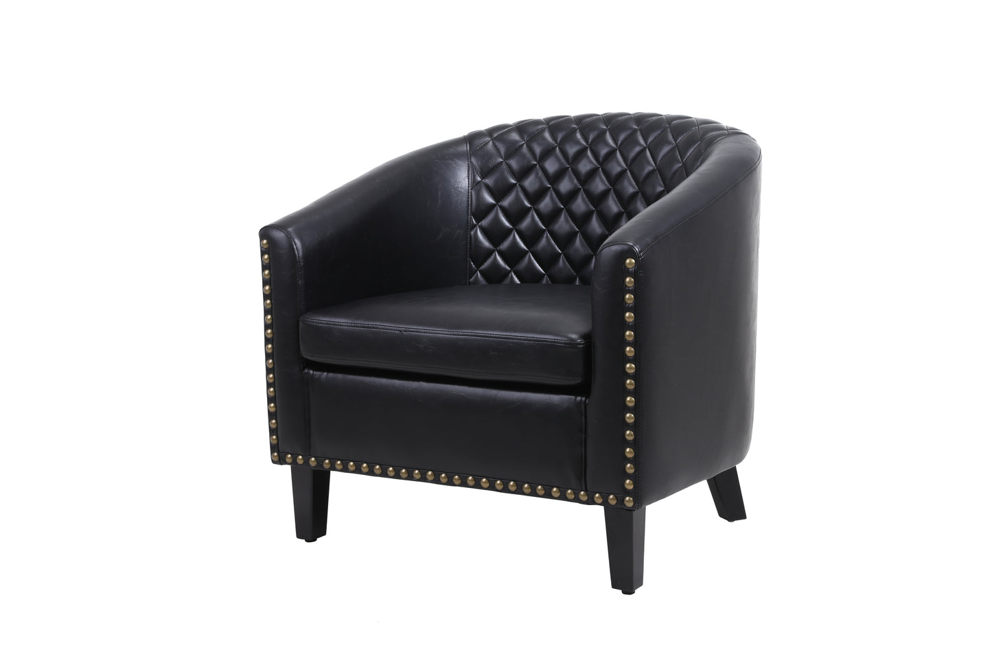 Sleek Black Leather Barrel Accent Chair