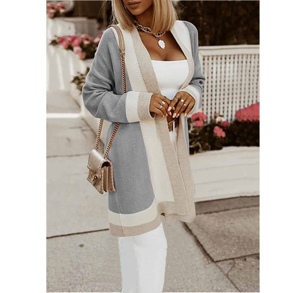 Classy Knitted Color Block Cardigan Sweater
