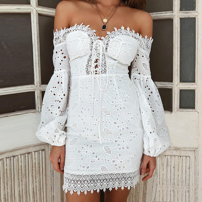 Off Shoulder White Lace Dress