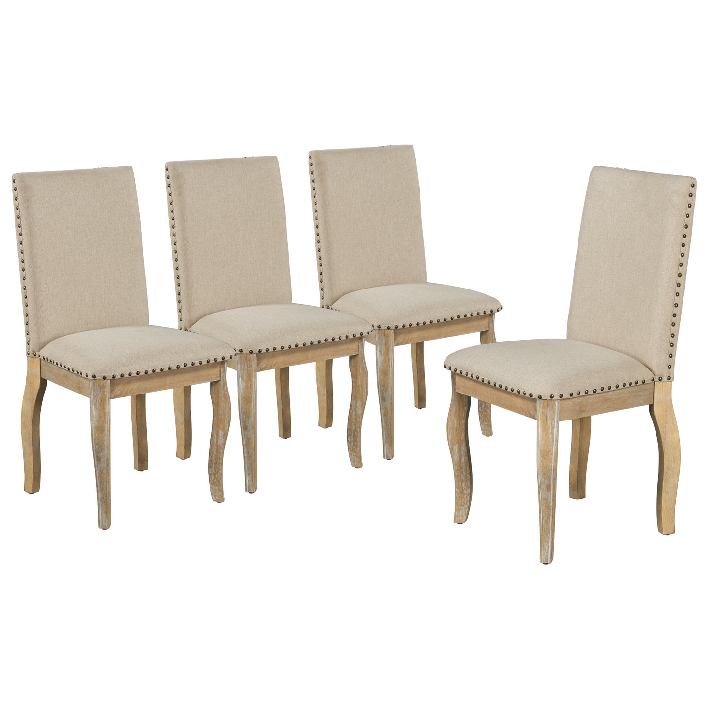 5-Piece Round Wood Extendable Dining Table and 4 Upholstered Dining Chairs