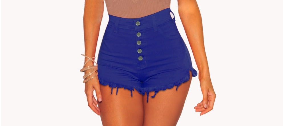 Women's Buttons and Tasseled Denim Shorts (Color Options)