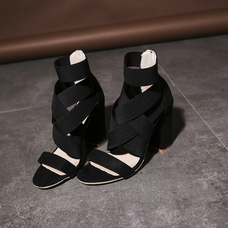 Crossed Elastic Strap Sandals (Color Options)