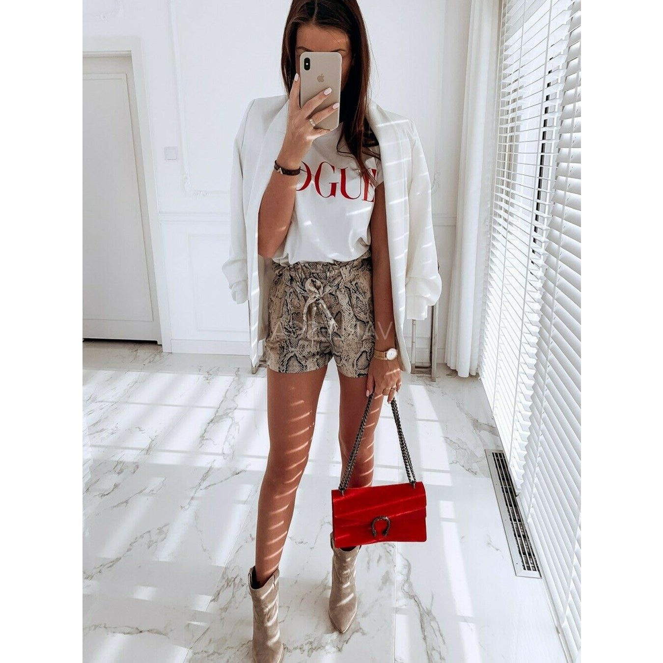 High-Waist Snake Print Summer Shorts