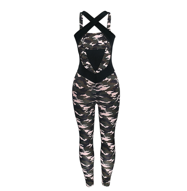 Active Wear-Jumpsuit mit Camouflage-Ausschnitt am Rücken
