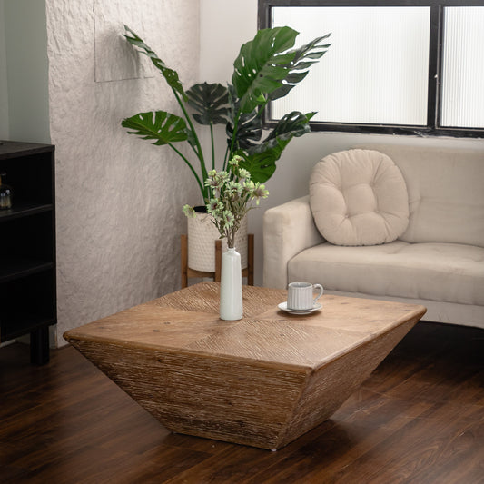 35.43" Inverted Pyramid Real Fir Wood Coffee Table