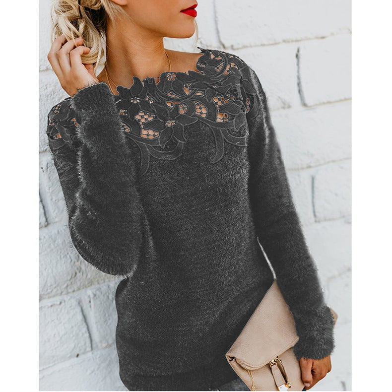 Furry Lace Long Sleeve Sweater