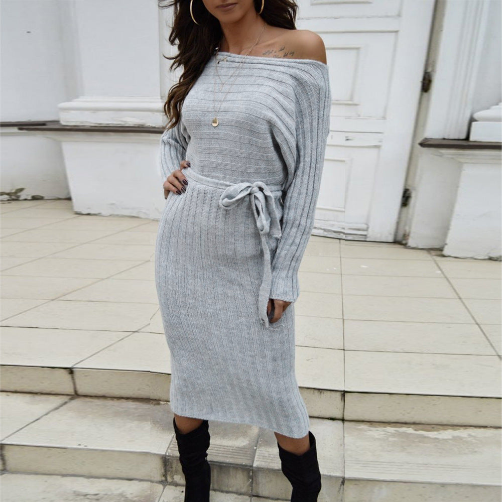 Fashion Women's Off-shoulder Knitted Sweater Dress
