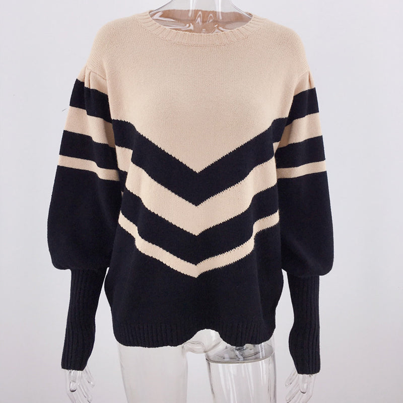Suéter de punto color canela y negro para mujer