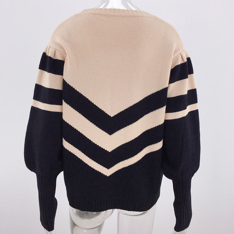 Women's Tan and Black Knit Sweater
