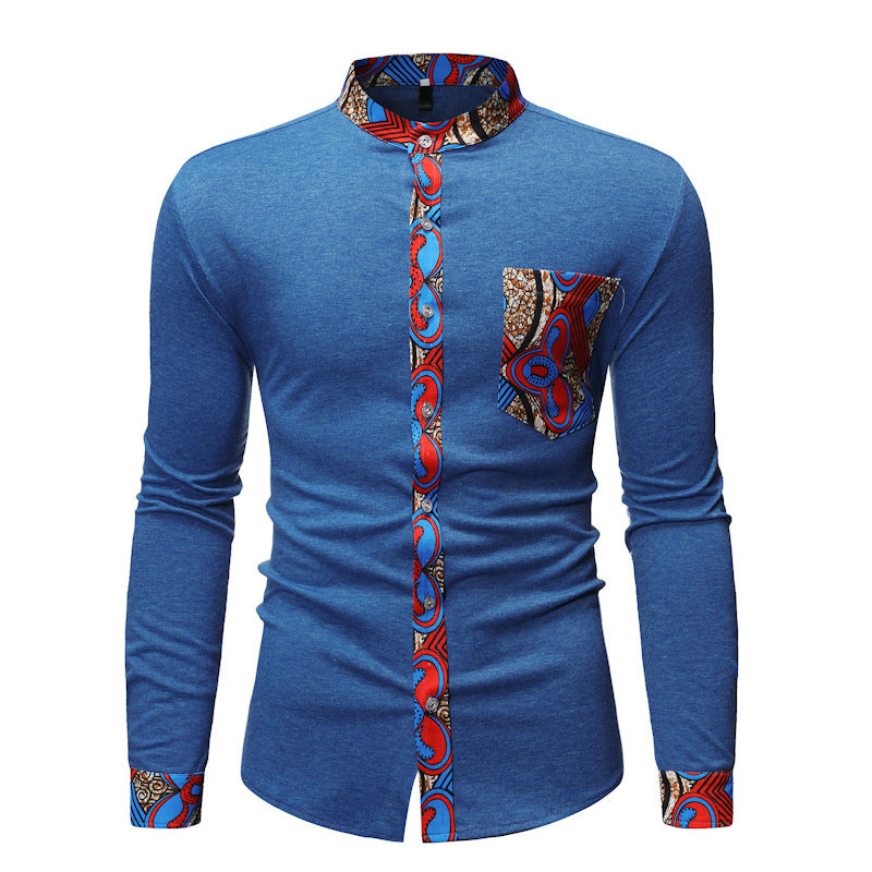Men's Band Collar "Flavor" Long Sleeve Shirt
