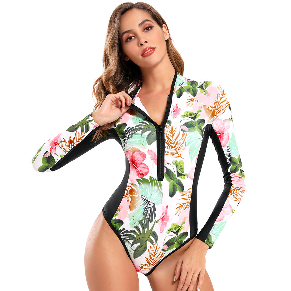 Long-sleeved One-Piece Swimsuit (Print Options)