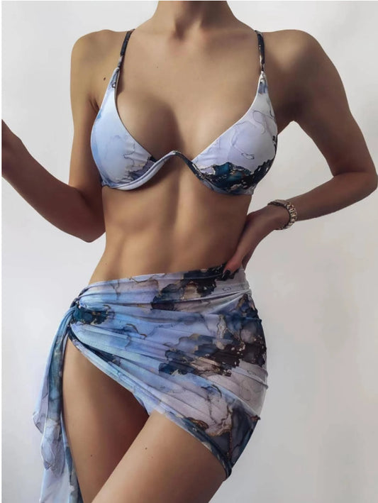 Bikini con soporte con estampado múltiple y funda a juego