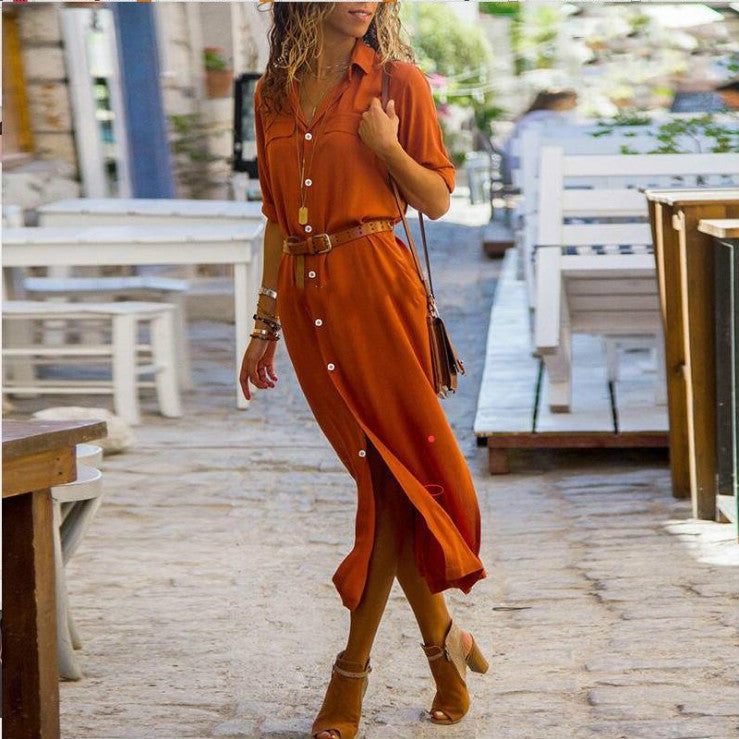 Women's Casual Long Sleeve Button Up Dress