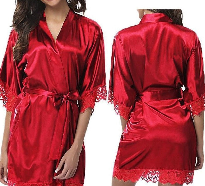 Satin and Lace Robe Lingerie Pajamas