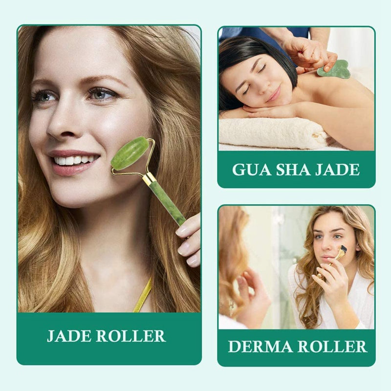 Rodillo de masaje de cristal o jade/microagujas/juego de spa de belleza con tablero de jade Gua Sha