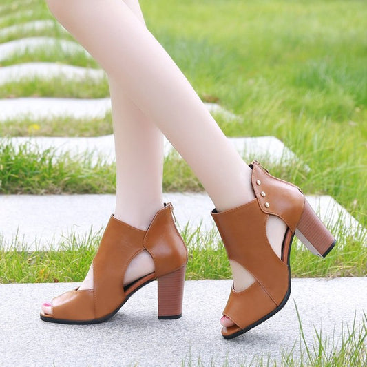 Block Heel Cutout Vegan Leather Sandal