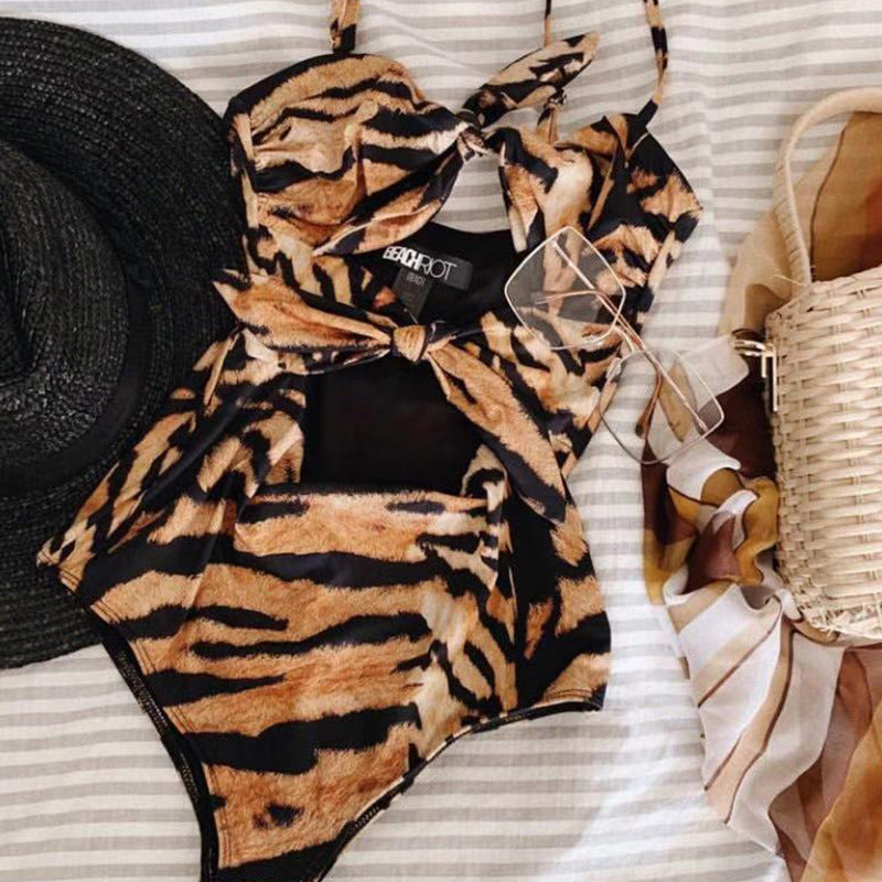 Leopard Printed Under Bust Cutout Swimsuit