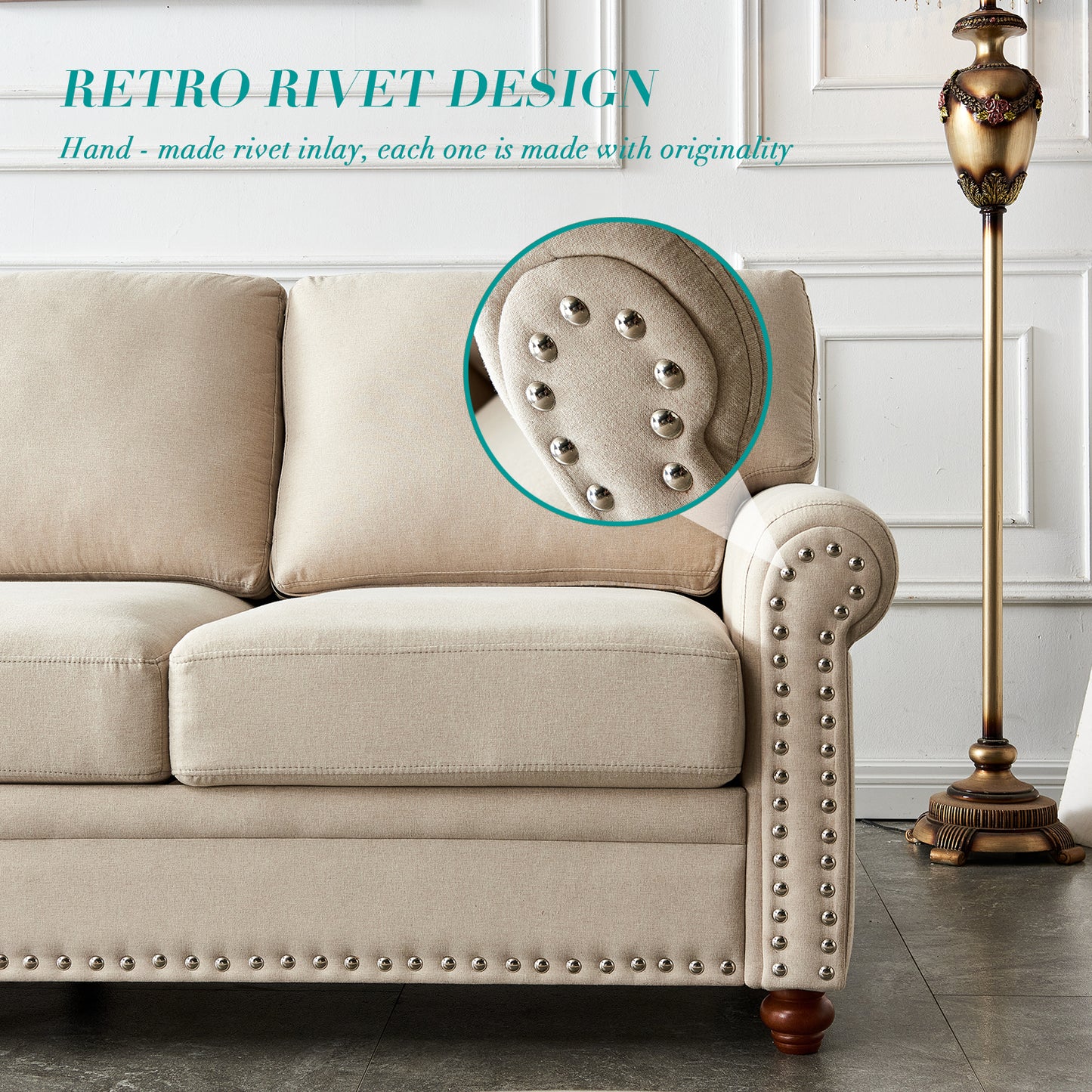 Tapicería de tela de lino con sofá con almacenamiento oculto Combinación de 2+3 plazas (Beige)