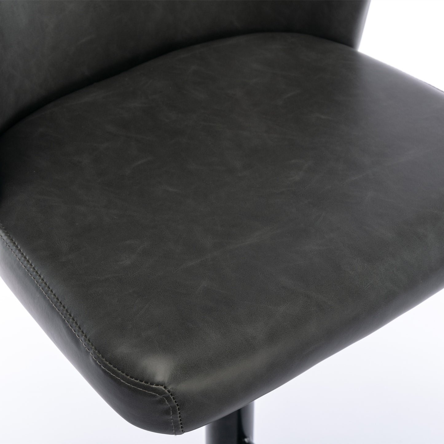 A&amp;A Furniture, Taburetes de bar giratorios tapizados en cuero vegano gris carbón (juego de 2)