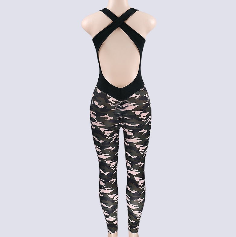 Active Wear-Jumpsuit mit Camouflage-Ausschnitt am Rücken