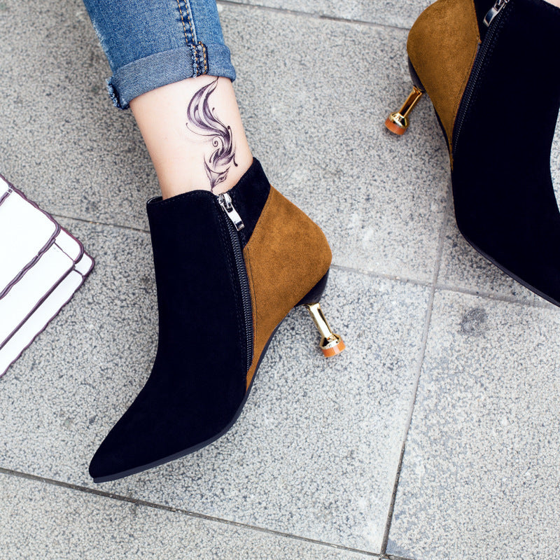 Color Block Pointed Toe Boots