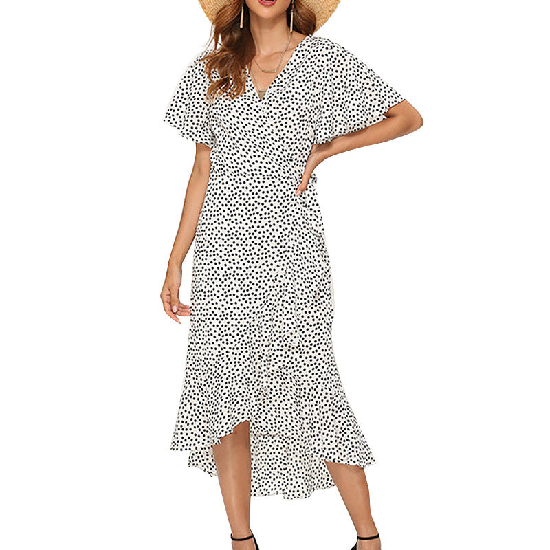 Print Ruffle Edged Wrap Dress