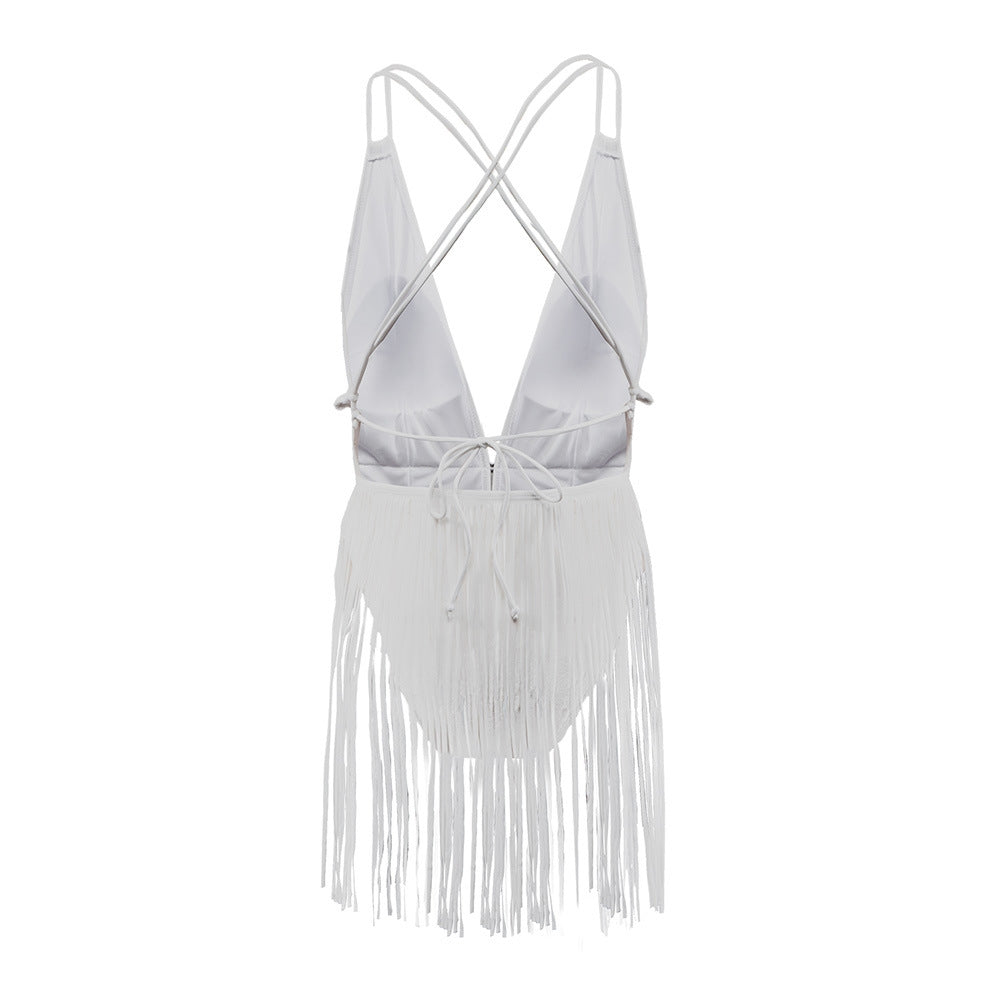 Silver Fringed One-Piece Swimsuit